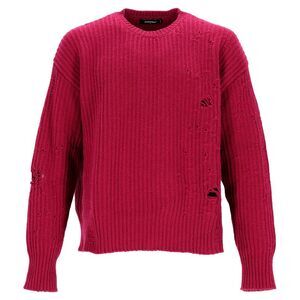 Dsquared2 Distressed Crewneck Sweater in Red Wool